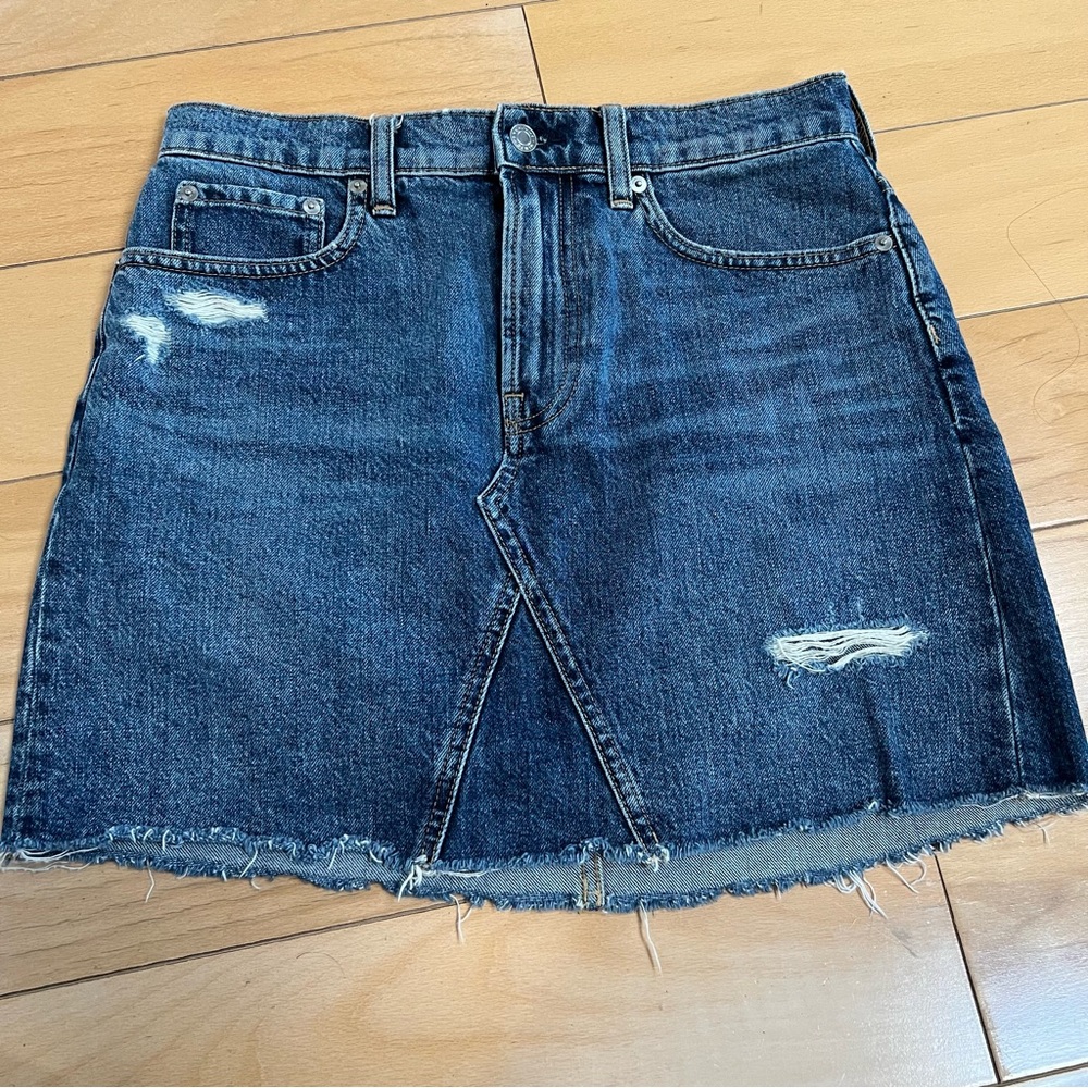 Everlane Distressed Reconstructed Denim Skirt Size 28